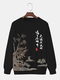 Mens Chinese Style Landscape Print Crew Neck Pullover Sweatshirts - Black
