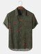 Mens Plant Graphics Button Up Cotton Short Sleeve Shirt - Green
