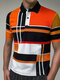 Camisas de golfe masculinas geométricas coloridas patchwork de manga curta - laranja