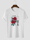 Mens Rose Japanese Graphic Crew Neck Cotton Short Sleeve T-Shirts - White