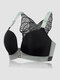 Women Back Butterfly Embroidered Front Closure Buckle Designed Soft Gather Bras - Black