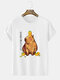Herren-T-Shirts mit Cartoon-Tier-Motiv, japanischer Aufdruck, Rundhalsausschnitt, kurzärmelig, Winter - Weiß