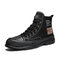 Men Brief Canvas Hard Wearing Letter Pattern Lace Up High Top Sneakers - Black
