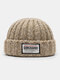 Unisex Mixed Color Knitted Jacquard Letter Cloth Patch All-match Warmth Brimless Beanie Landlord Cap Skull Cap - Khaki
