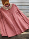 Plaid Long Sleeve Lace Patchwork Blouse For Women - Red