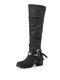 Women Retro Suede Metal Buckle Block Heel Side Zipper Knee Boots - Black