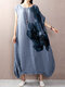 Casual Print Loose Short Sleeve Plus Size Dress - Blue