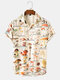 Mens Mushroom Types Pattern Print Community Spirit Short Sleeve Shirt - Apricot