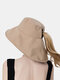 Women Dacron Cloth Casual Outdoor Back Brim Extended Ponytail Foldable Sunshade Bucket Hats - Khaki