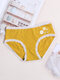 Women Daisy Print 90% Cotton Panty Full Hip Lace Trim Soft Breathable Comfy Mid Waisted - Yellow