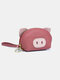 Women Genuine Leather Casual Cute Animal Pig Pattern Mini Hand Carry Coin Bag Keychain Wallet Storage Bag - Red
