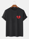 Mens 100% Cotton Heart Graphics Casual Short Sleeve T-Shirt - Black
