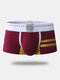 Men Hipster Print Boxer Briefs Color Block Cotton Comfortable Underwear With Pouch - Wine Red