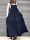 Solid Pleated Pocket Ruffle Knotted Casual Maxi Dress - Navy