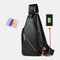 Men PU Leather USB Charging Waterproof Earphone Hole Business Crossbody Bag Chest Bag Sling Bag - Black 3
