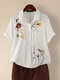 Vintage Embroidery Floral Short Sleeve Casual Button Blouse - White