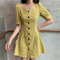 Versatile Square Collar Short-sleeved Thin Single-breasted Short-sleeved Dress - Yellow S