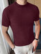 Camiseta de manga corta de punto acanalado liso para hombre - Vino rojo