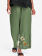 Flower Print Wide Leg Elastic Wiat Casual Pants For Women - Green