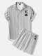 Mens King Of Spades Poker Stripe Print Lapel Short Two Pieces Outfits - White