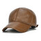 Men Vintage Cowhide Solid Baseball Cap Earmuffs Outdoor Windproof Warm Hats Adjustable Sport Cap - Brown