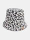 Unisex Polyester Cotton Overlay Leopard Pattern Letter Label All-match Sunshade Bucket Hat - White 1