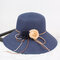 Women Summer Solid Color Foldable Beach Straw Hat Outdoor Sunshade Fisherman Hat - Navy