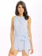 Women Casual Bow Knot Bandage O-neck Sleeveless Solid Color Short Jumpsuit - Blue