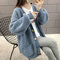 Loose Long Section Knitted Women's Cardigan Thick Sweater  - Blue