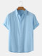 Mens Solid 6 Color Breathable Turn-Down Collar Casual Shirt - Blue