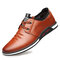 Men Comfy Soft Leather Round Toe Lace Up Business Casual Shoes - Brown