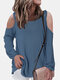 Solid Color Off-shoulder Long Sleeves Casual Blouse for Women - Blue