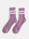 5 Pairs Women Coral Fleece Jacquard Two Stripes Thickened Warmth Socks - Purple