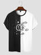 Mens Contrast Celestial Print Crew Neck Street Short Sleeve T-Shirts - Black