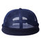 Men Mesh Cotton Beanie Cap Retro Circular Adjustable Breathable Melon hat - Navy