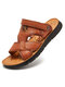 Men Genuine Cow Leather Two Ways Wearing Beach Water Casual Sandals - Brown