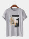 Mens City View Letter Print Crew Neck Cotton Short Sleeve T-Shirts - Gray