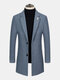 Mens Textured Woolen Button Up Business Casual Mid-Length Overcoats - Blue