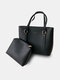Women Artificial Leather Elegant Large Size Bag Set Handbag Brief Fashion Working Tote Bag - Black