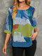 Plus Size Abstract Art Illustration Print Patchwork Casual Blouse - Yellow