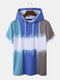 Mens Color Block Tie Dye Print Short Sleeve Hooded T-Shirts - Blue