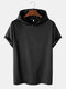 Mens Solid Color Basics Short Sleeve Hooded T-Shirt - Black