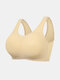 Plus Size Women Ice Silk Seamless Wireless Plain T-Shirt Bra With Removable Chest Pad - Nude