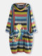 Cartoon Print Multicolor Striped Pachwork Plus Size Sweatshirt - Blue