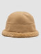 Women Cotton Plus Velvet Thickened Solid Color Patchwork Double-sided Wearable Outdoor Cold Protection Bucket Hat - Khaki
