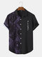 Mens Paisley Scarf Japanese Print Patchwork Street Short Sleeve Shirts - Purple