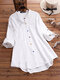 Vintage Solid Color Button Casual Blouse For Women - White