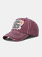 Unisex Washed Distressed Cotton Letter Cartoon Pattern Embroidery Patch Fashion Sunscreen Baseball Cap - Wine Red