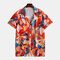 Mens Abstract Graffiti Hit Color Printed Turn Down Collar Short Sleeve Loose Shirts - As Picture