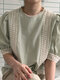 Blusa feminina de crochê renda e patchwork meia manga elegante - Verde